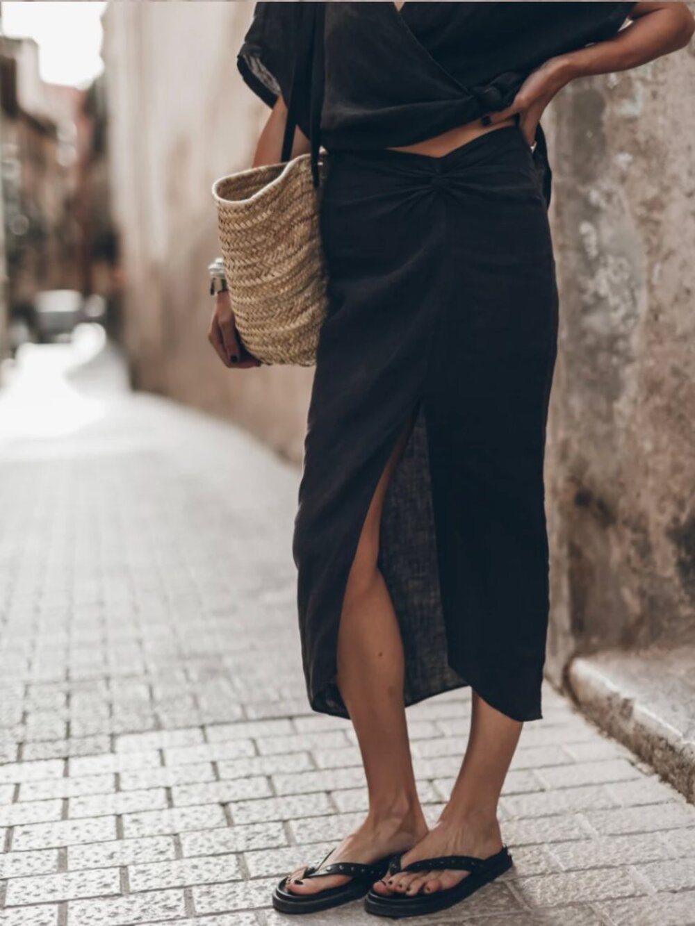 MIKUTA The Dark Long Linen Knot Skirt SIZE S.